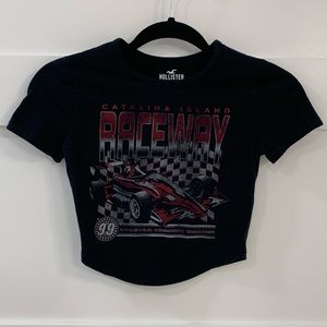 Black Raceway Hollister Cropped XS Tee with Curved Hem 🏎️